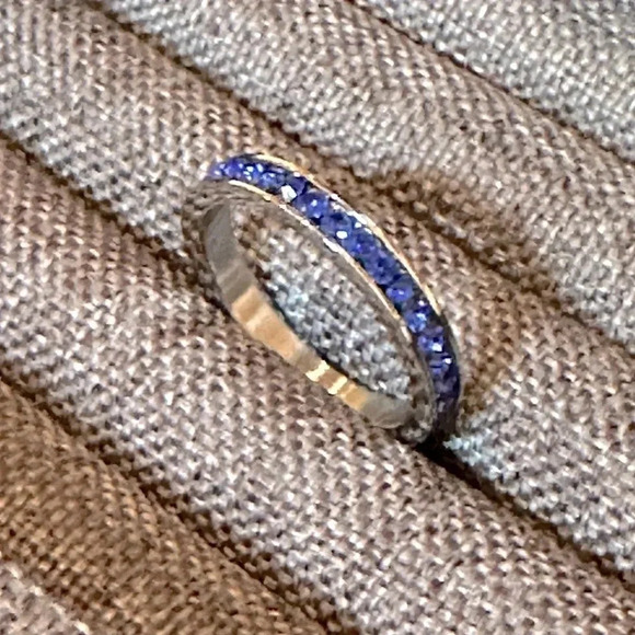 Blue Sapphire Colored CZ Stainless Steel Eternity Band Ring September Birthstone - Picture 7 of 7